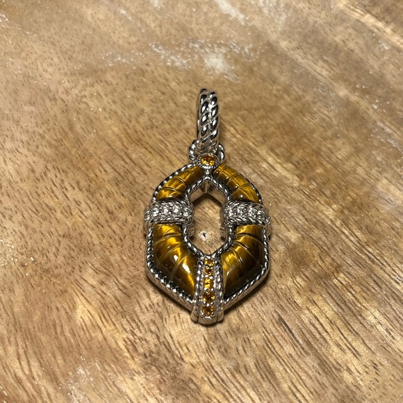 Judith Ripka Sterling Silver Tiger's Eye CZ Citrine Enhancer Diamonique Pendant - Picture 3 of 16